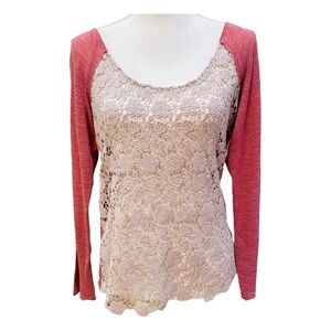 Free People Daisy Lace Raglan Sleeve Top Medium